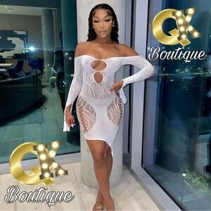 White Long Sleeve Cut-Out Dress 🤍✨